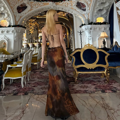 Deep V-neck side-slit maxi dress with plunging neckline