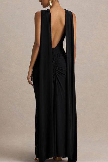 black slim back streamer dress