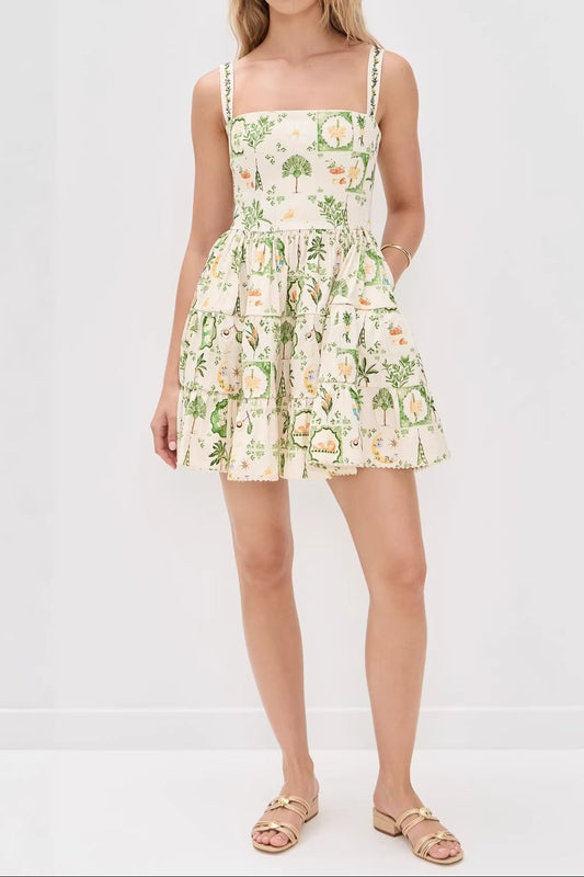 kimberley floral printed strap mini dress - green