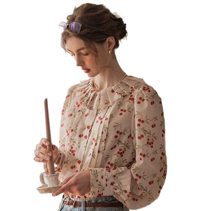 silk pressed crepe collar lantern sleeve shirt top