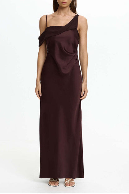 brown Satin Fashion Sexy Slim Slip Dress