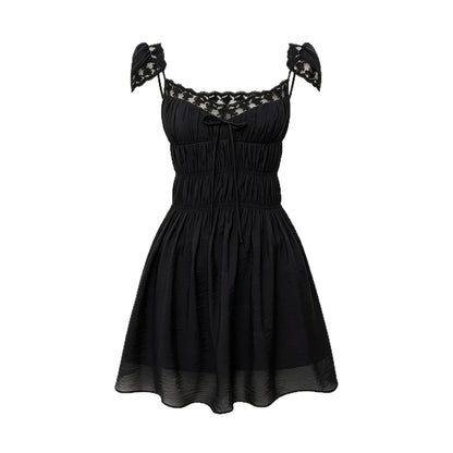 black bandeau one-lin pleated patchwork slip dress