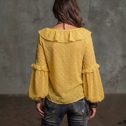 Polka dot print ruffle shirt - yellow