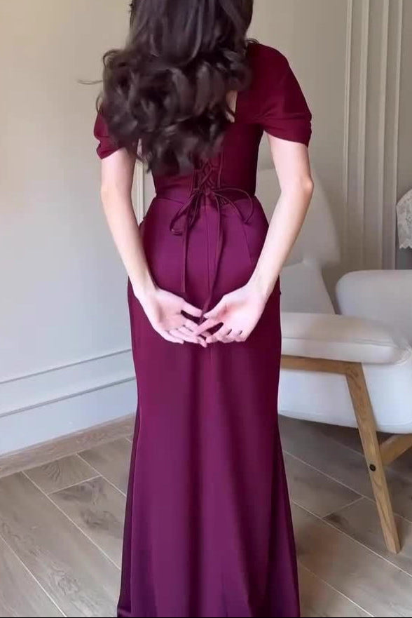 purple short-sleeved maxi dress