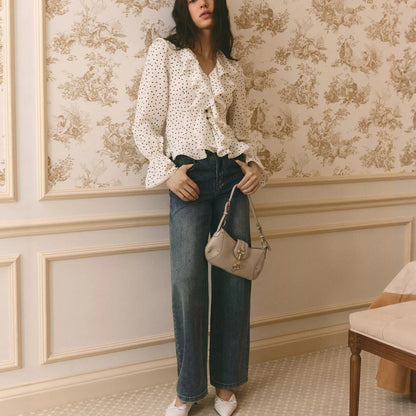 French-style polka dot shirt with ruffles