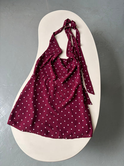red polka dot halterneck backless mini dress