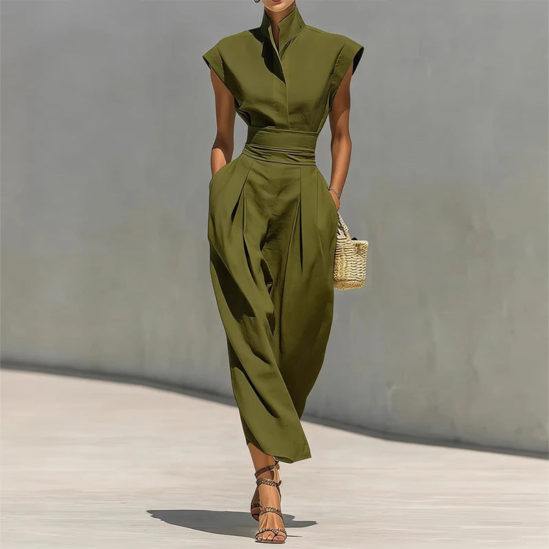 green sleeveless waist maxi dress
