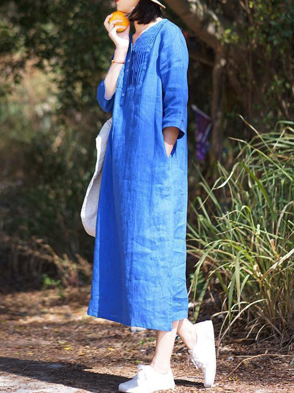 Country-style V-neck patchwork midi dress