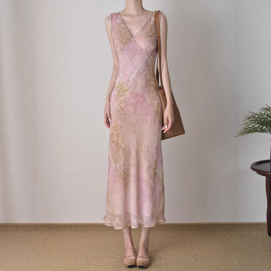 vivien Pink v-neck floral print midi dress