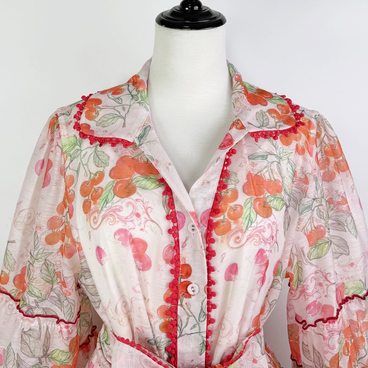 Botanical Print Lace Single Breasted Mini Dress - pink