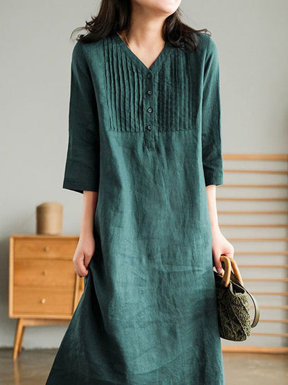 Country-style V-neck patchwork midi dress