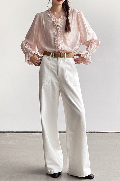 poppy ruffle lantern sleeve shirt