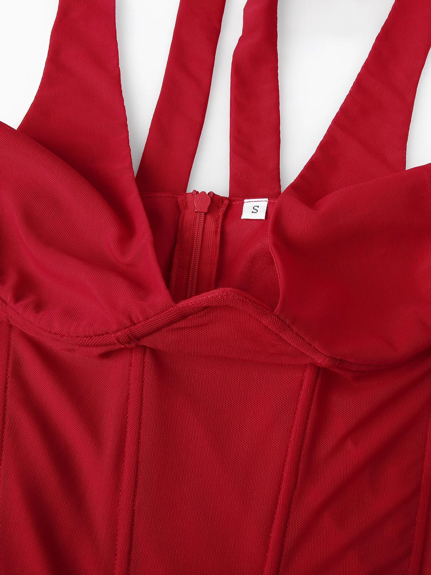red halterneck herringbone backless cropped top