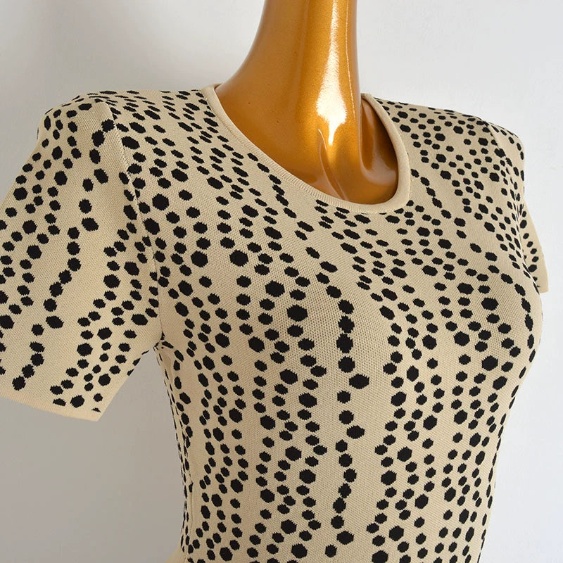 polka dot crew neck short-sleeved knitted dress