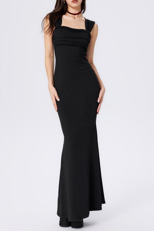 yuri black Square neck vest long fishtail dress