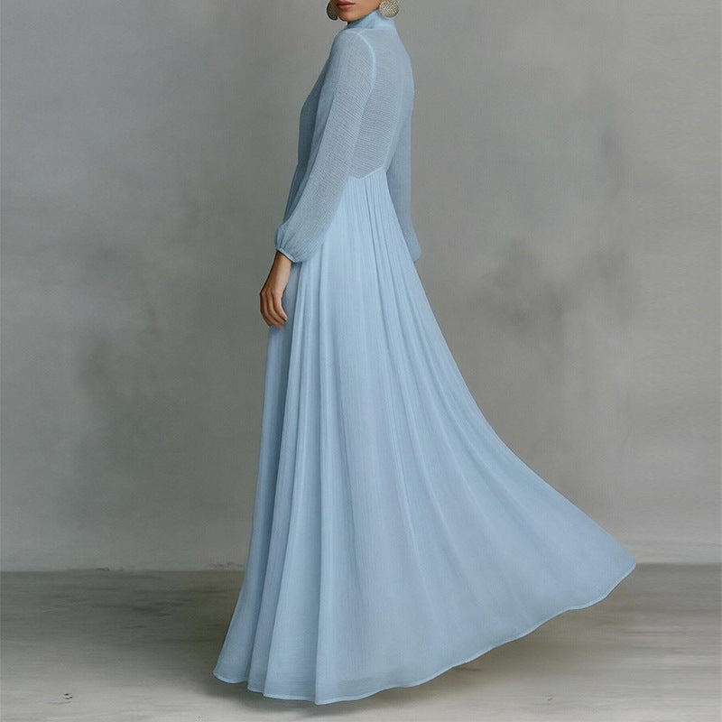 blue V-Neck Patchwork maxi Dress