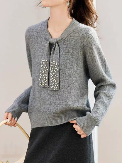 Textured Beaded Red Sweater