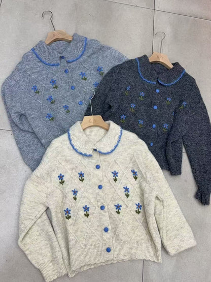 Embroidered Floral Collared Cardigan