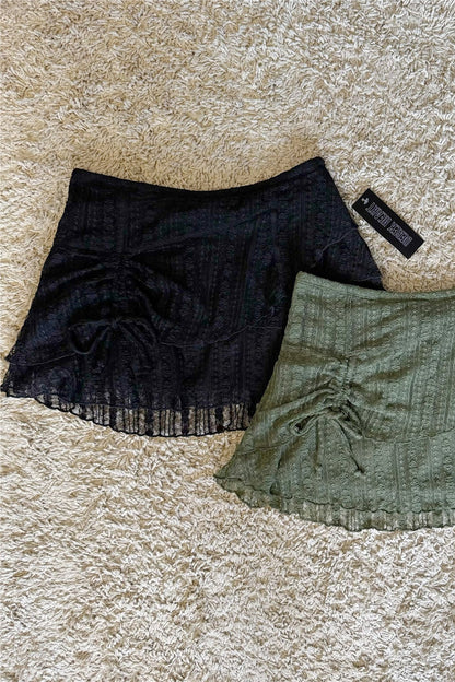 black lace-up mini cropped skirt