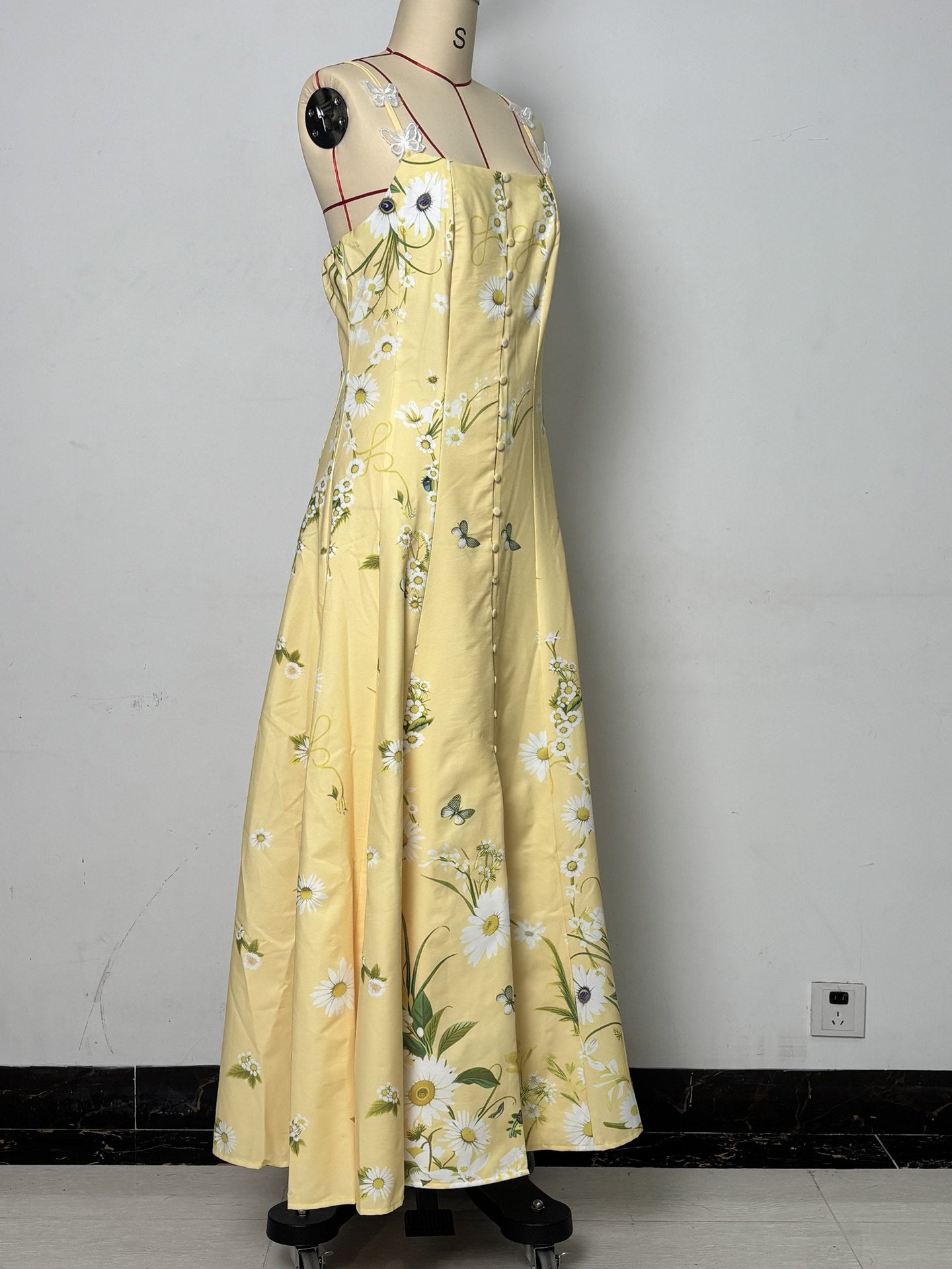 Printed button-front camisole midi dress with side slits