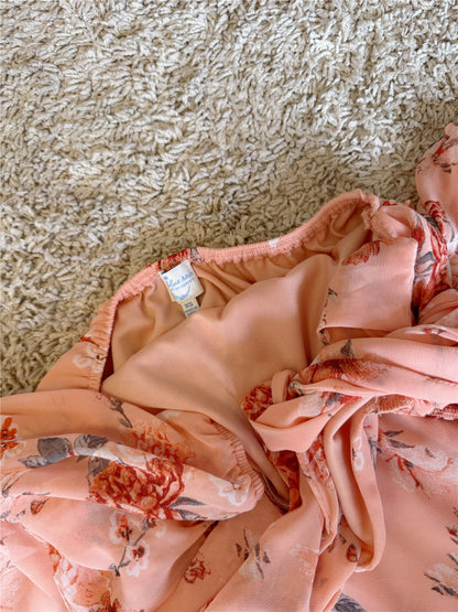 floral bow tie backless lantern sleeves dress
