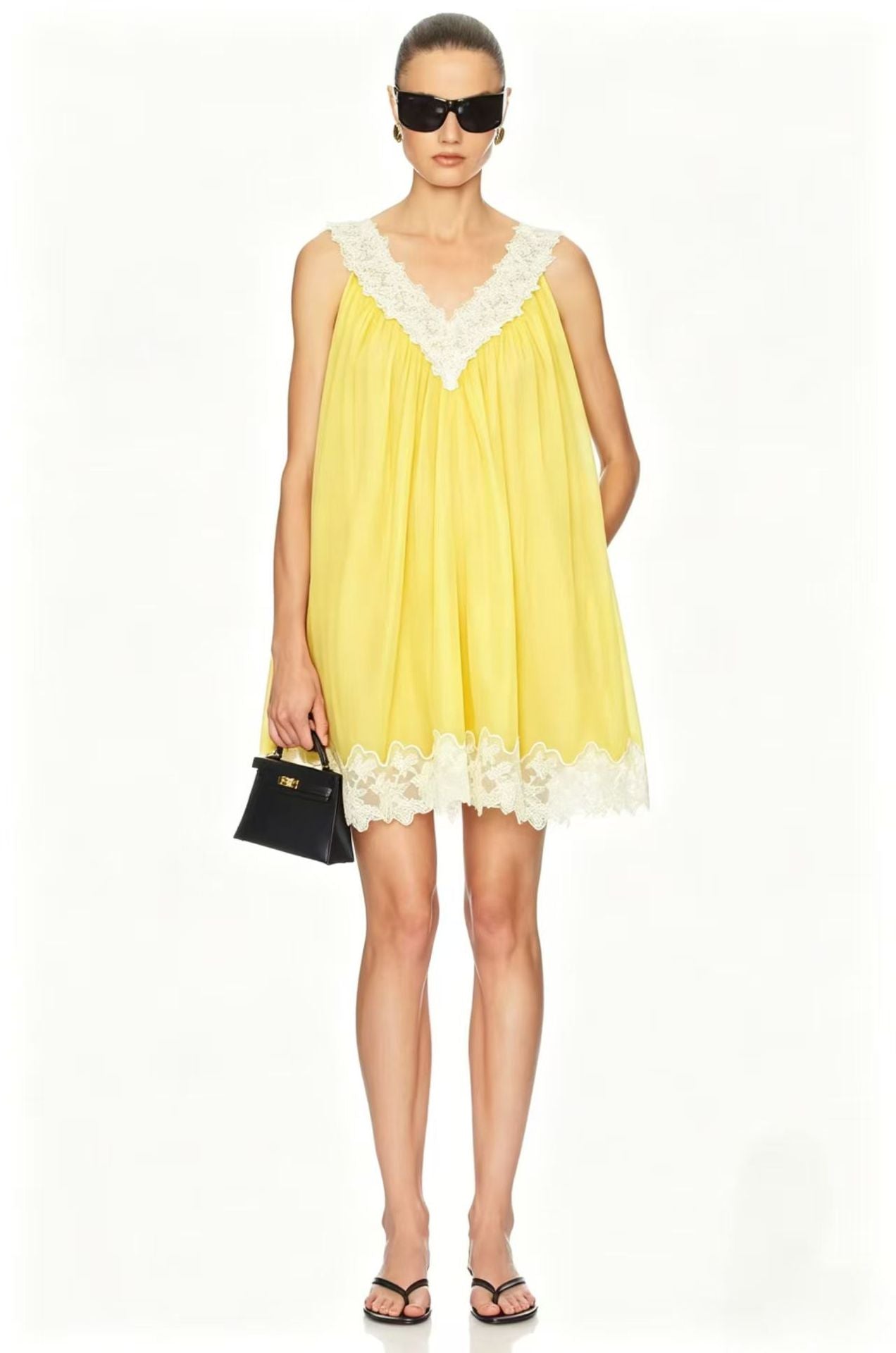 Lace V-neck sleeveless loose mini dress