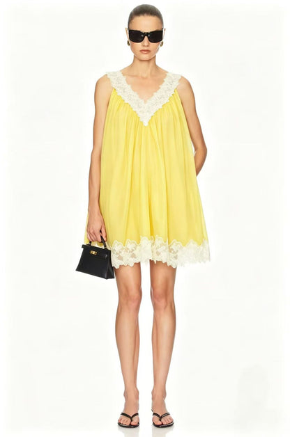 Lace V-neck sleeveless loose mini dress
