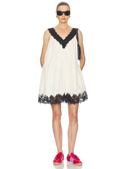 Lace V-neck sleeveless loose mini dress