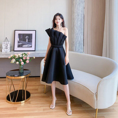 Dolores Ruffled Hem Strapless One-Shoulder Full midi Dress