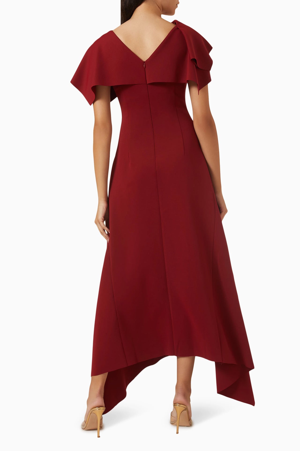 red blocking slit waist dress