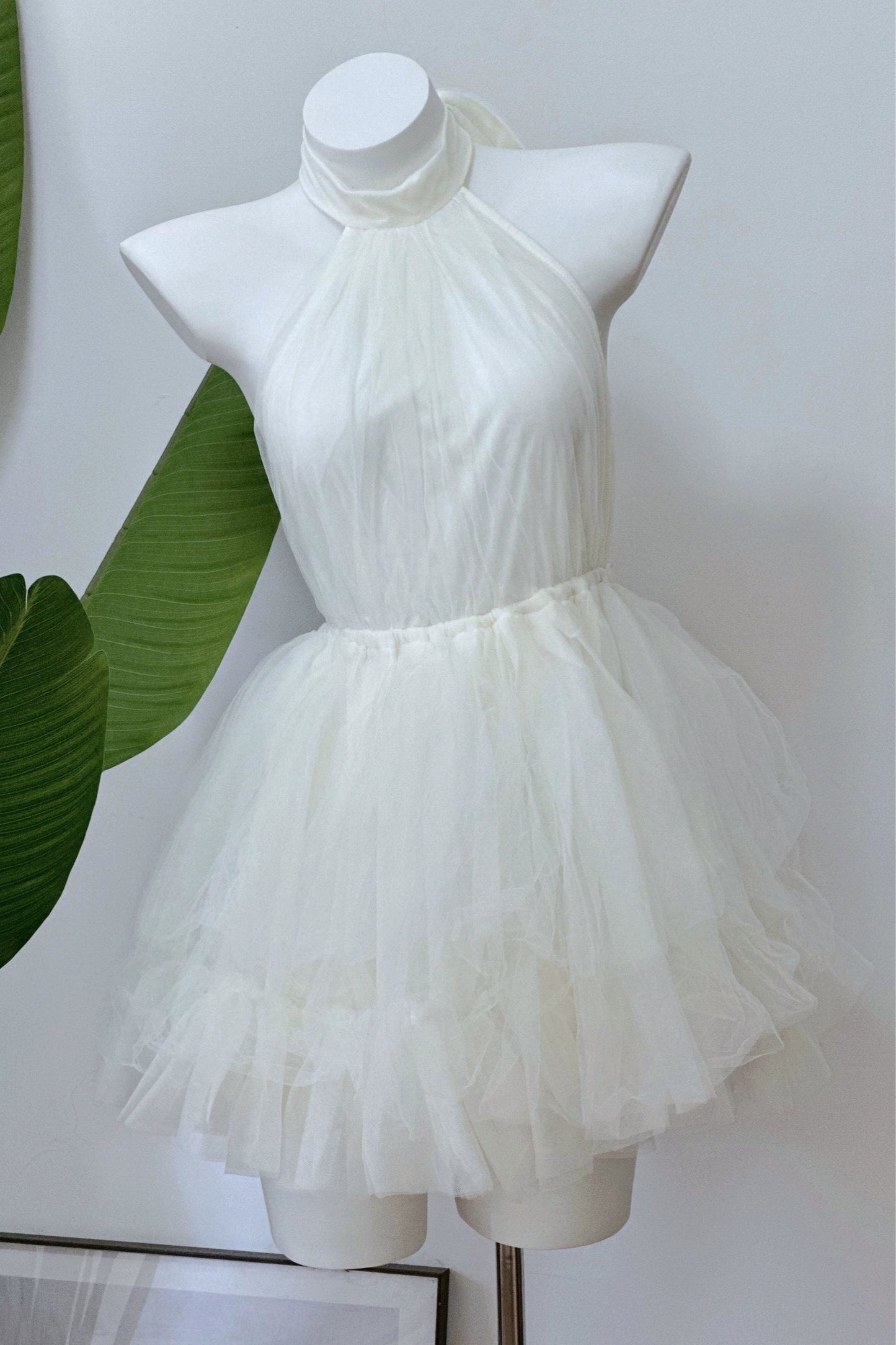White Mesh Halter Neck Mini Dress