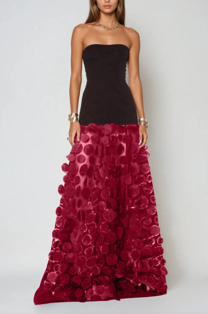 red banquet bandeau flow high-gloss sequin maxi dress