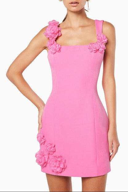 pink flower spaghetti strap sleeveless backless A-line dress