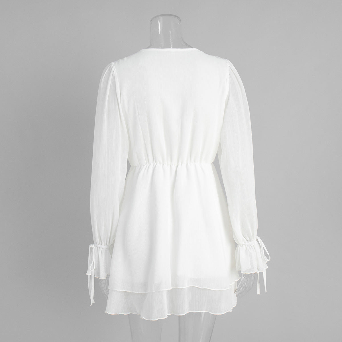 v-neck Ruffled tulle mini dress - apricot
