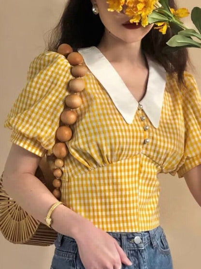 French retro plaid shirt
