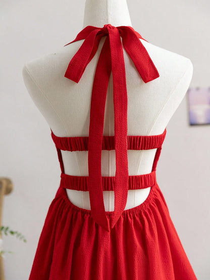 grace Red halter-neck backless mini dress