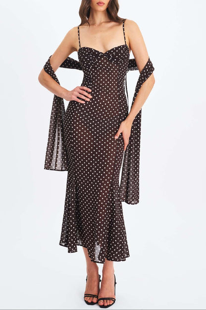suspender scarf decorated with polka dot print backless dress