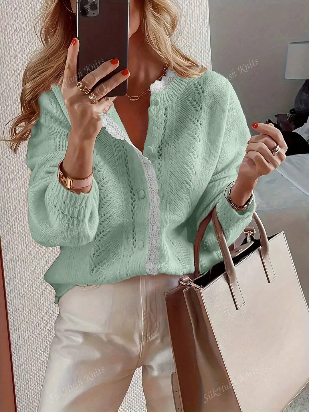 Solid-color Openwork Crochet Cardigan