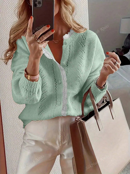 Solid-color Openwork Crochet Cardigan
