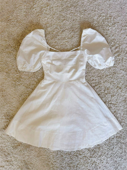 vintage cinched waist lace-up backless lantern sleeve linen dress