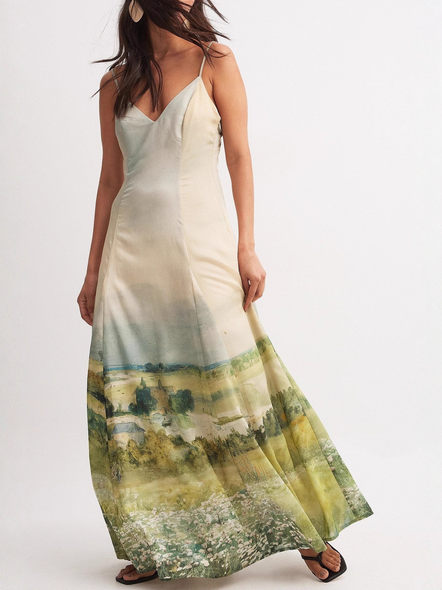 kay v-neck floral Printed slip maxi dress - beige