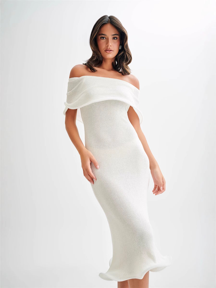 Off-shoulder sleeveless knit midi dress