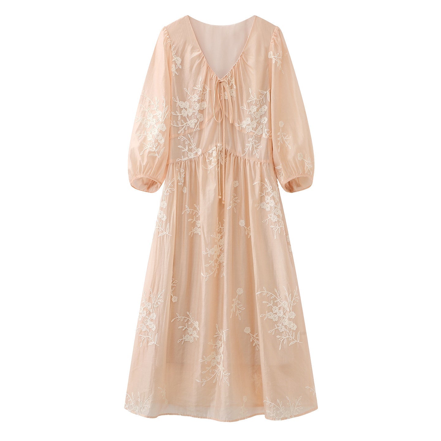 French Lyocell Embroidered A-line midi Dress
