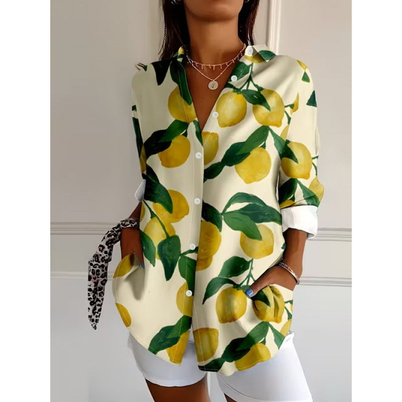 Digital Print Stand Collar Long Sleeve Shirt for Vacation