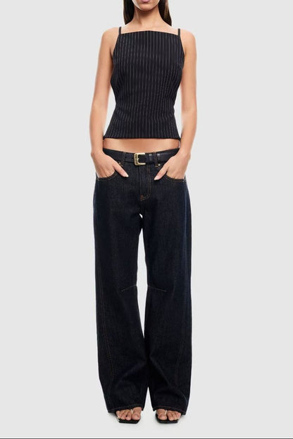 Black Vertical Pattern Backless Suspender Top