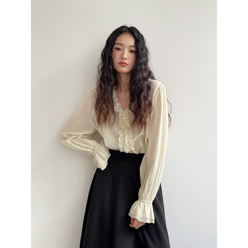 poppy ruffle lantern sleeve shirt