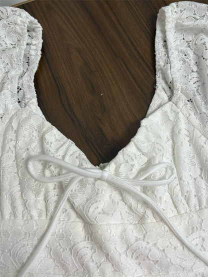White Lace Mini Dress - Romantic Crochet Party Dress