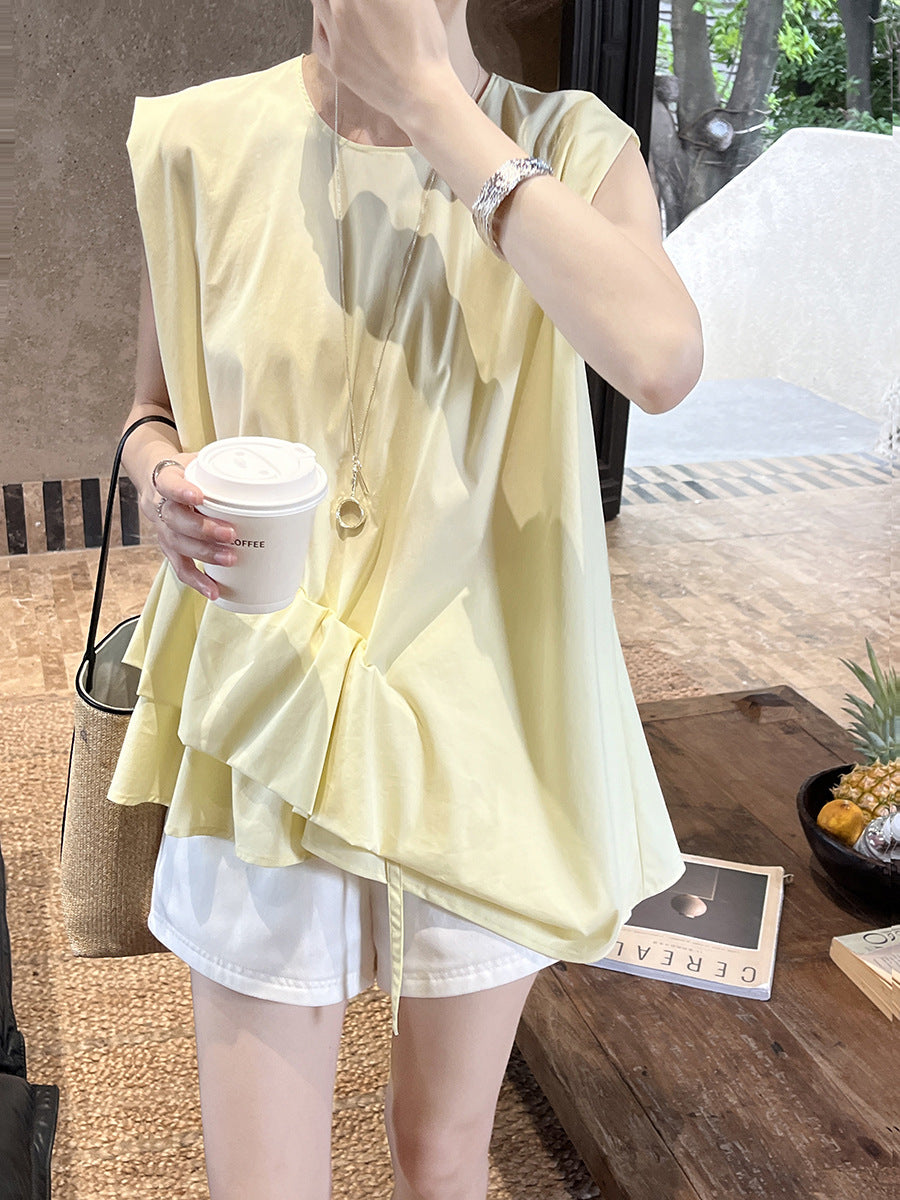 Ruffled sleeveless shirt - yellow