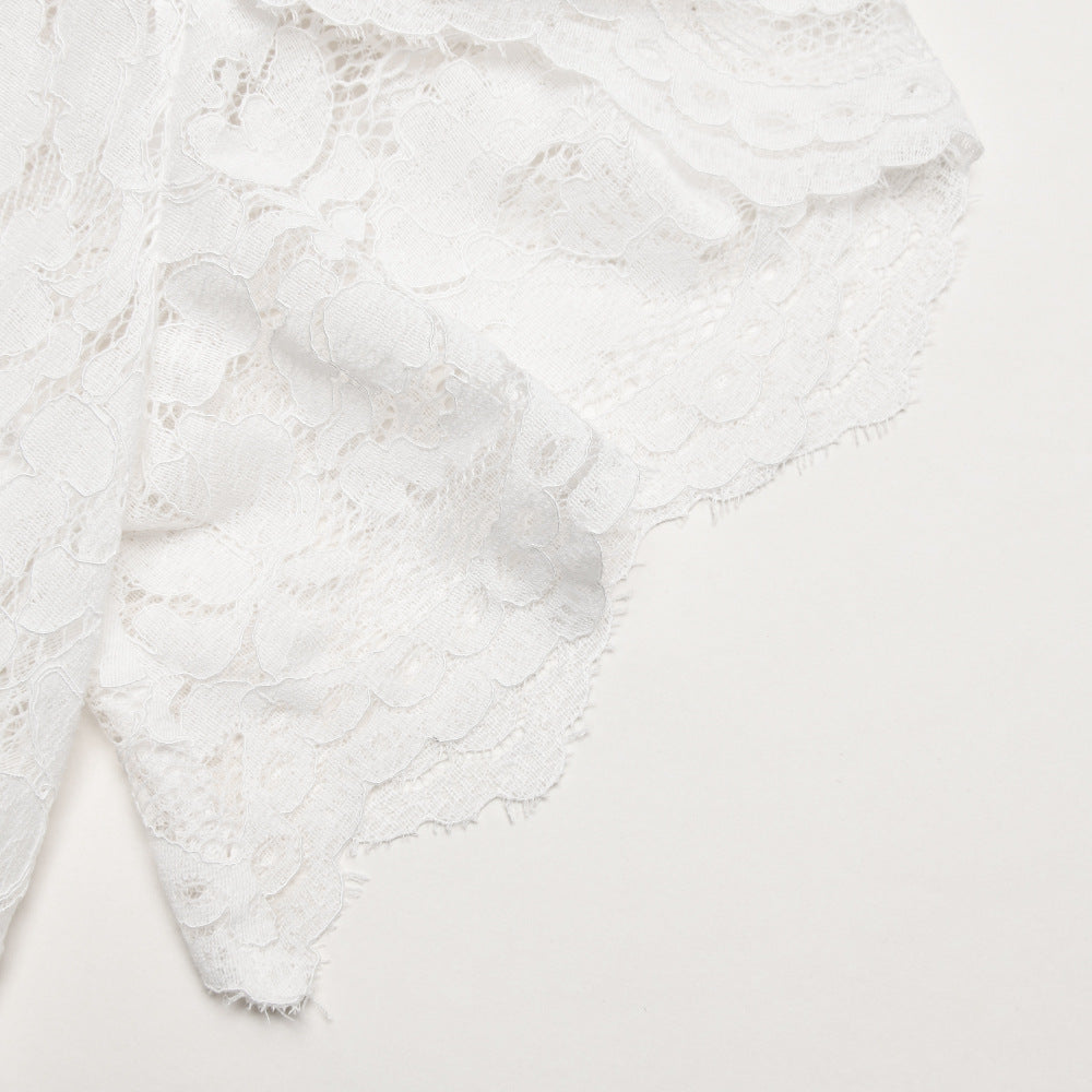 White Floral Lace Midi Dress Premium Fabric - product view 2