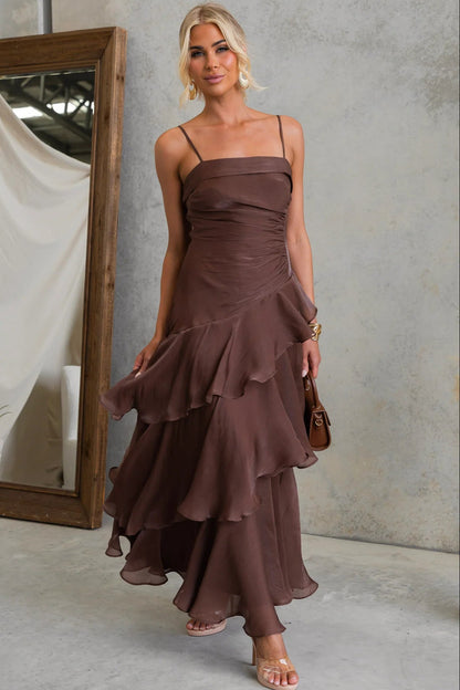 Premium Fabric Ruched Maxi Dress - Brown Premium Fabric - product view 1